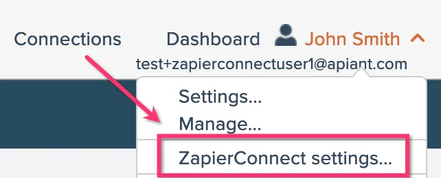 Opening AppConnect settings from the menu