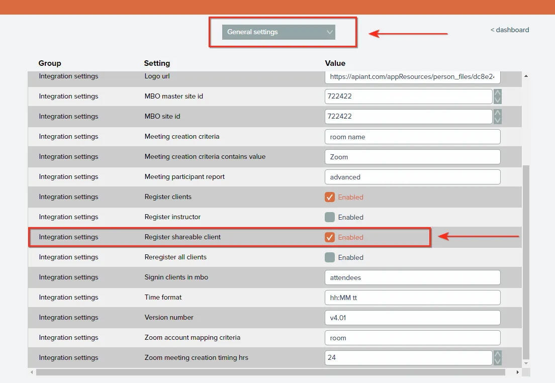 Register shareable client enabled