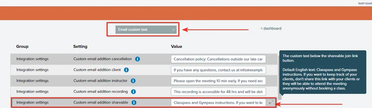 Custom email addon shareable text field