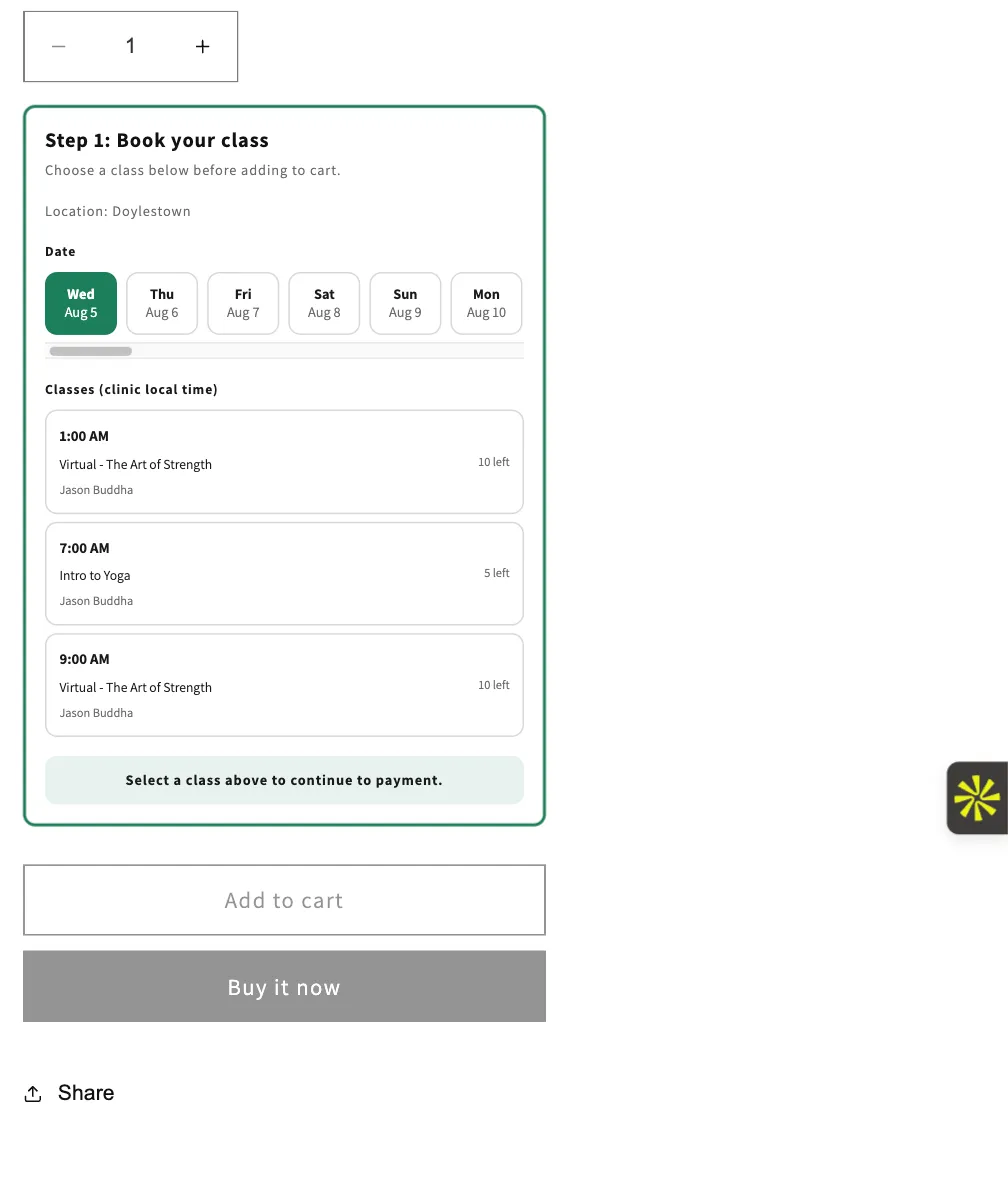 The booking widget with default settings: theme font and green accent