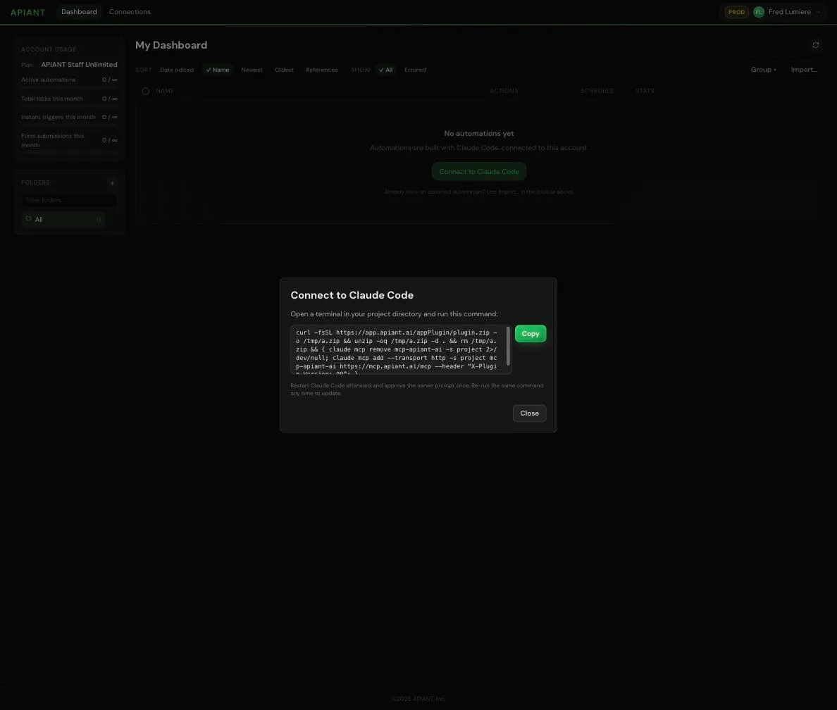 Connect to Claude Code dialog with the install command